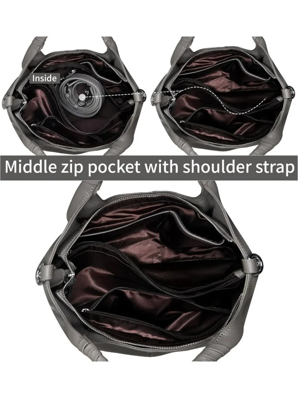 Women's Gray Genuine Leather Shoulder Satchel Designer Crossbody Hobo Bags